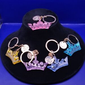 Crown Keychain Set in Pink, Yellow, Purple, and Blue